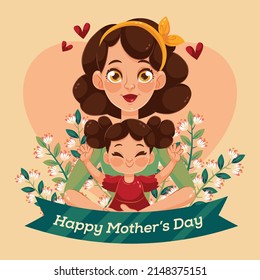 Vector illustration of cheerful Happy Mother's Day celebration, mother holding baby surrounded by flowers
Hand drawn mother's day illustration.