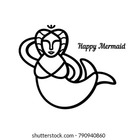 Vector illustration of a cheerful mermaid. Simple logo idea 