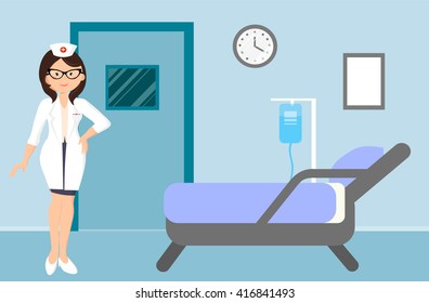 Vector illustration of cheerful nurse. Nurse at work