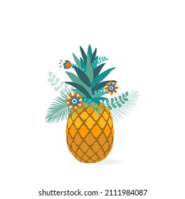 Vector illustration of a cheerful pineapple.Typography for printing T-shirts.