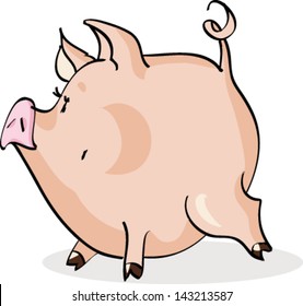 Vector illustration. Cheerful pink pig with blue balloon