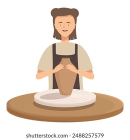 Vector illustration of a cheerful potter creating a vase on a pottery wheel