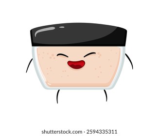 Vector illustration of a cheerful powder box with a smiling face, featuring a black lid and transparent base