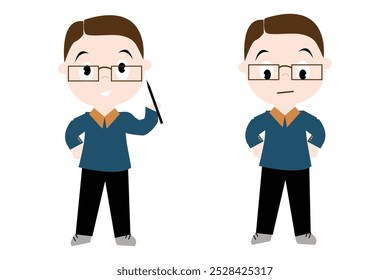 Vector illustration of cheerful and sad teacher on white background. October 5.