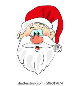 Vector illustration of cheerful Santa Claus isolated face. Xmas season red hat celebration santa claus head character. Merry christmas holiday santa claus head. Happy santa head cartoon face.