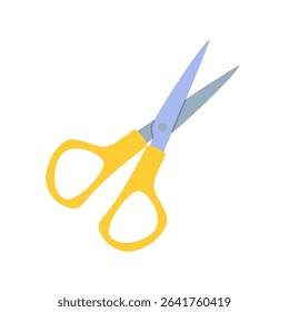 Vector illustration of cheerful scissors with yellow handles and blue blades. Use for classroom visuals, crafts, and school supplies themes.