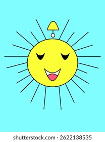 a vector illustration of cheerful sun with bell on top