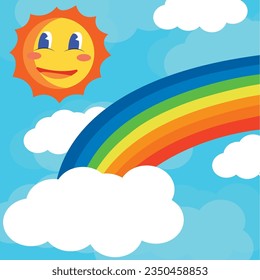 vector illustration of cheerful sun and rainbow