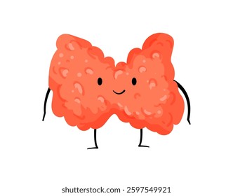 Vector illustration of a cheerful thyroid gland character, depicted in a colorful cartoon style on a white background.
