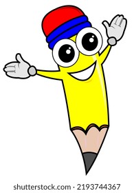 Vector Illustration Of A Cheerful Yellow Pencil With An Eraser On The Head