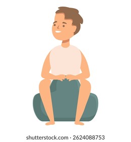 Vector illustration of a cheerful young boy sitting calmly with a gentle smile