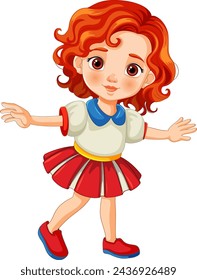 Vector illustration of a cheerful young girl dancing.