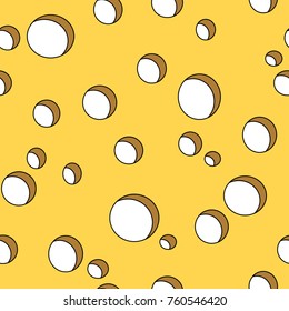 vector illustration cheese background - seamless yellow cheese hole pattern in cartoon / comic style on white background