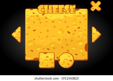Vector illustration of cheese banner and buttons. Cartoon user interface for the game.