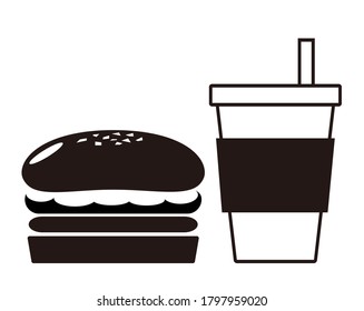 Vector illustration of cheese and beef burger and juice