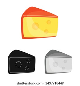 Vector illustration of cheese and block symbol. Set of cheese and appetizer stock symbol for web.