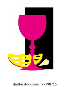Vector illustration: cheese and bottle wine