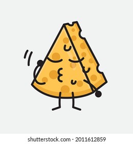 Ilustración vectorial del personaje de queso con cara linda y un simple dibujo de la línea corporal en un fondo aislado