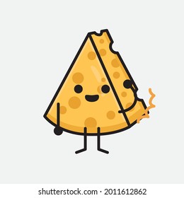 Vector Illustration of Cheese Character with cute face and simple body line drawing on isolated background