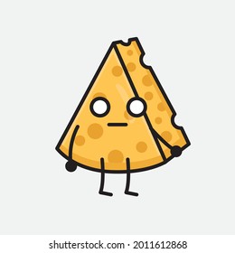 Vector Illustration of Cheese Character with cute face and simple body line drawing on isolated background