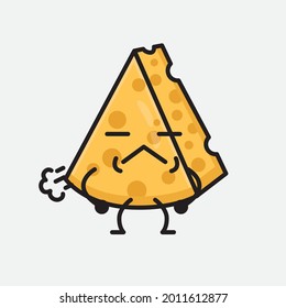Ilustración vectorial del personaje de queso con cara linda y un simple dibujo de la línea corporal en un fondo aislado