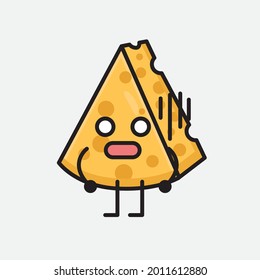 Vector Illustration of Cheese Character with cute face and simple body line drawing on isolated background