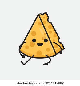 Vector Illustration of Cheese Character with cute face and simple body line drawing on isolated background