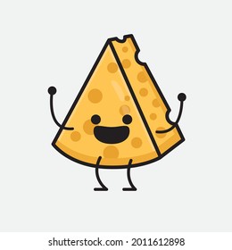 Vector Illustration of Cheese Character with cute face and simple body line drawing on isolated background