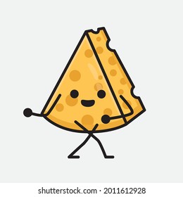 Ilustración vectorial del personaje de queso con cara linda y un simple dibujo de la línea corporal en un fondo aislado
