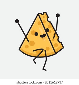 Vector Illustration of Cheese Character with cute face and simple body line drawing on isolated background