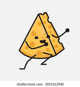 Ilustración vectorial del personaje de queso con cara linda y un simple dibujo de la línea corporal en un fondo aislado