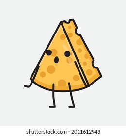 Ilustración vectorial del personaje de queso con cara linda y un simple dibujo de la línea corporal en un fondo aislado