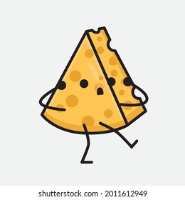 Ilustración vectorial del personaje de queso con cara linda y un simple dibujo de la línea corporal en un fondo aislado