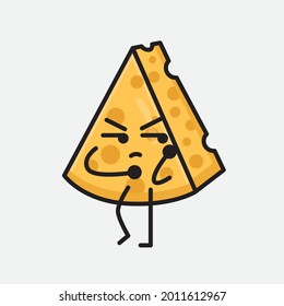 Ilustración vectorial del personaje de queso con cara linda y un simple dibujo de la línea corporal en un fondo aislado
