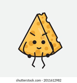 Vector Illustration of Cheese Character with cute face and simple body line drawing on isolated background