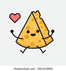 Ilustración vectorial del personaje de queso con cara linda y un simple dibujo de la línea corporal en un fondo aislado