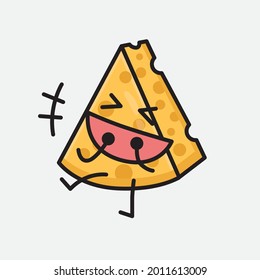 Vector Illustration of Cheese Character with cute face and simple body line drawing on isolated background