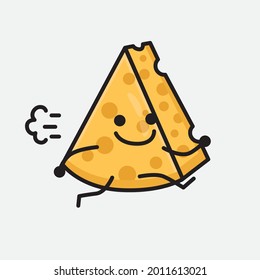 Vector Illustration of Cheese Character with cute face and simple body line drawing on isolated background