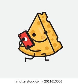 Vector Illustration of Cheese Character with cute face and simple body line drawing on isolated background