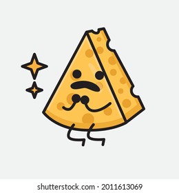 Vector Illustration of Cheese Character with cute face and simple body line drawing on isolated background