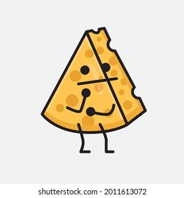 Vector Illustration of Cheese Character with cute face and simple body line drawing on isolated background