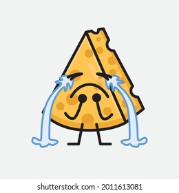 Vector Illustration of Cheese Character with cute face and simple body line drawing on isolated background