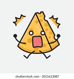Vector Illustration of Cheese Character with cute face and simple body line drawing on isolated background