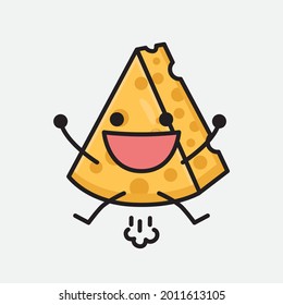 Vector Illustration of Cheese Character with cute face and simple body line drawing on isolated background