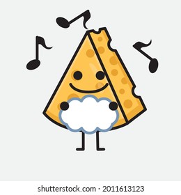 Vector Illustration of Cheese Character with cute face and simple body line drawing on isolated background