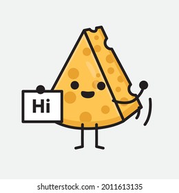 Vector Illustration of Cheese Character with cute face and simple body line drawing on isolated background
