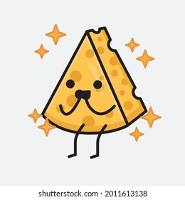 Vector Illustration of Cheese Character with cute face and simple body line drawing on isolated background