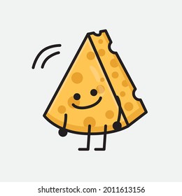 Vector Illustration of Cheese Character with cute face and simple body line drawing on isolated background