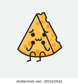 Ilustración vectorial del personaje de queso con cara linda y un simple dibujo de la línea corporal en un fondo aislado
