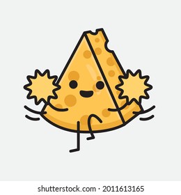 Vector Illustration of Cheese Character with cute face and simple body line drawing on isolated background